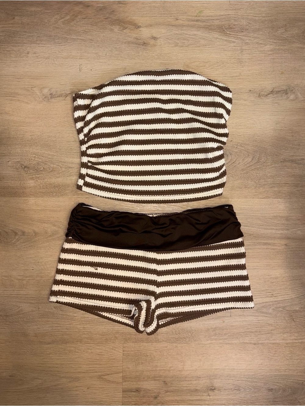 SHEIN Brown & White Striped Tankini Set